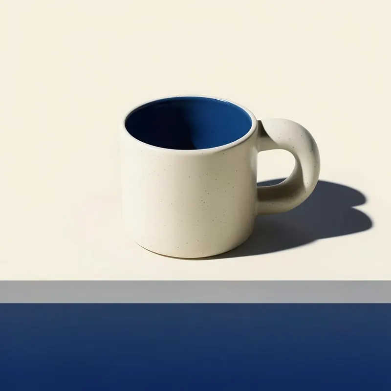 Example ad for Moka Mug: Deep blue inside, speckled cream outside